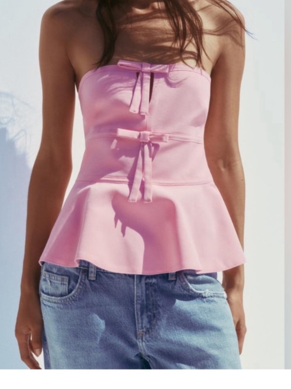 Zara Pink Strapless Peplum Top with Front Bows